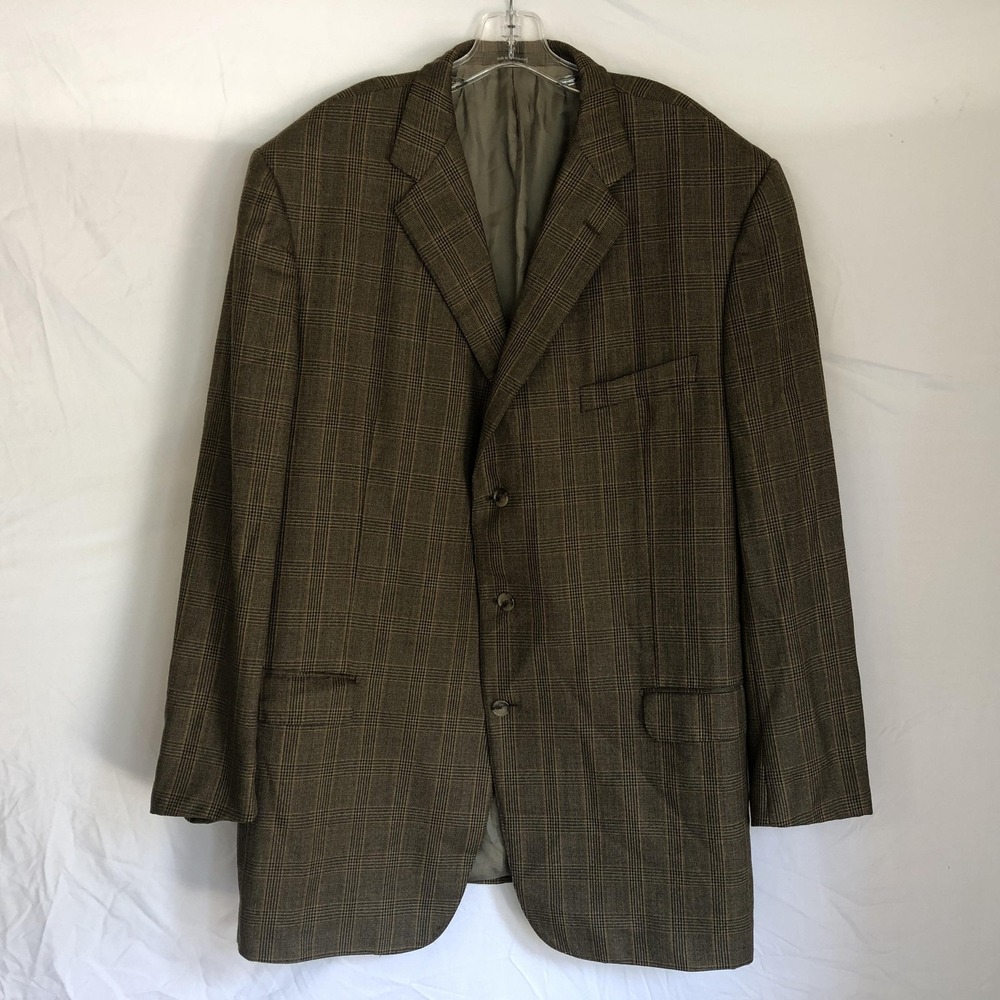 Ermenegildo Zegna Blazer Mens 56L Brown Wool Check Sport Coat Made Switzerland